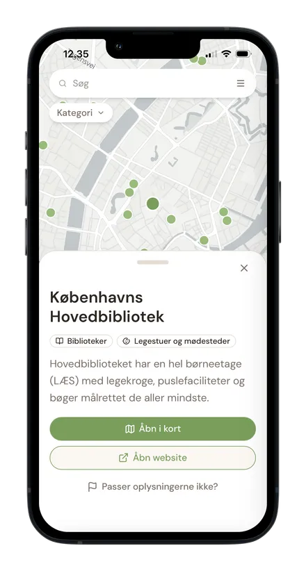 Skærmbillede af Tiny Guide-appen med Københavns Hovedbibliotek